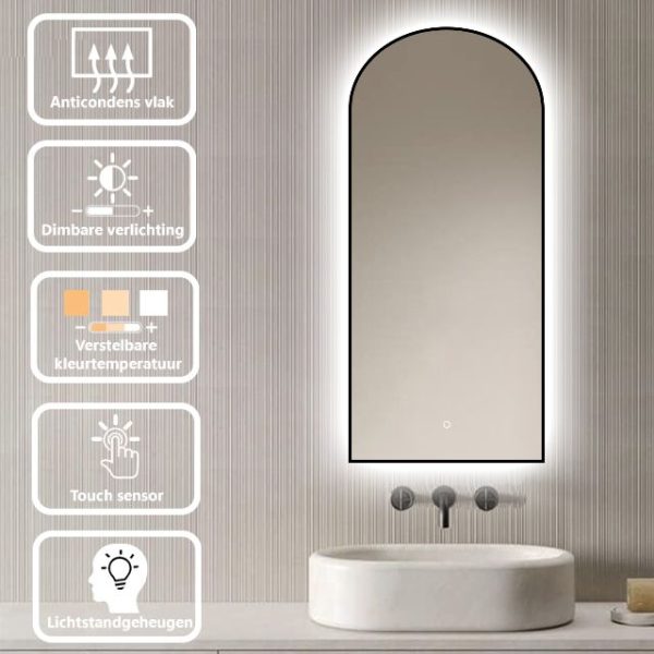 Badkamerspiegel Marrakech 45x100, met zwarte lijst specs v4