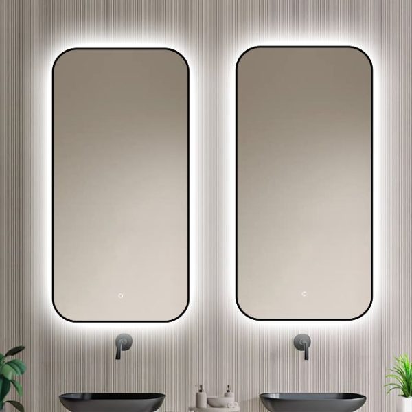 Badkamerspiegel Monaco 50x100, met zwarte lijst v3, dubbele spiegel