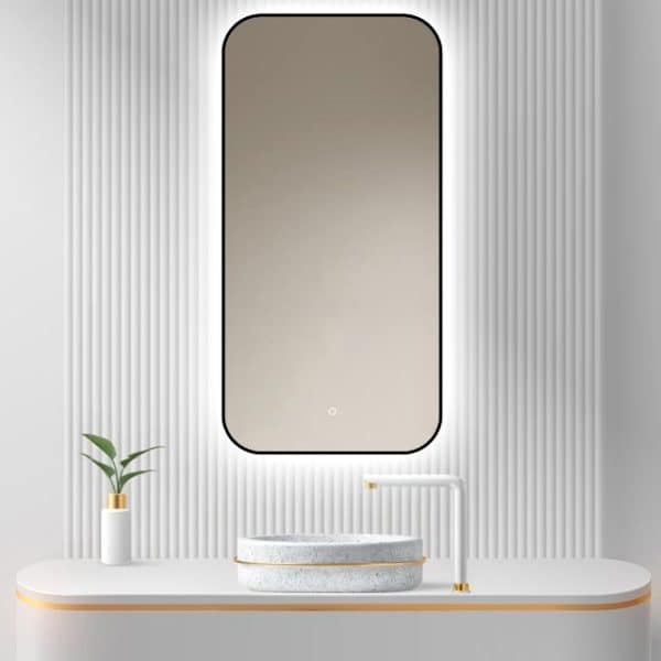 Badkamerspiegel Monaco 50x100, met zwarte lijst v3, met witte achtergrond