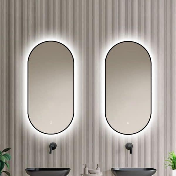 Badkamerspiegel Vienna 40x80, met zwarte lijst 2 naast elkaar