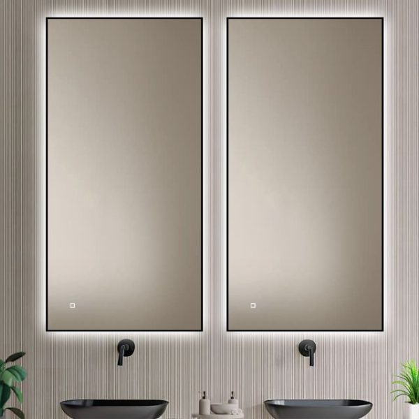 Badkamerspiegel Sorento 120×60, met zwarte lijst, verticaal 2 naast elkaar