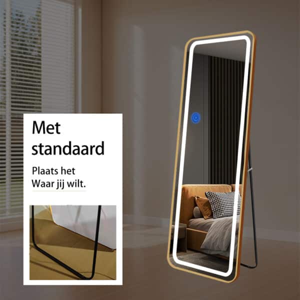 Passpiegel Ilumina goud, met standaard