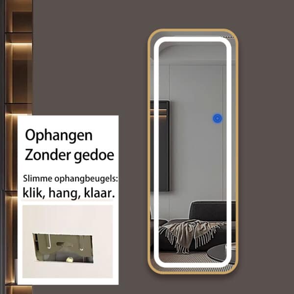 Passpiegel Ilumina goud, ophangen met beugels