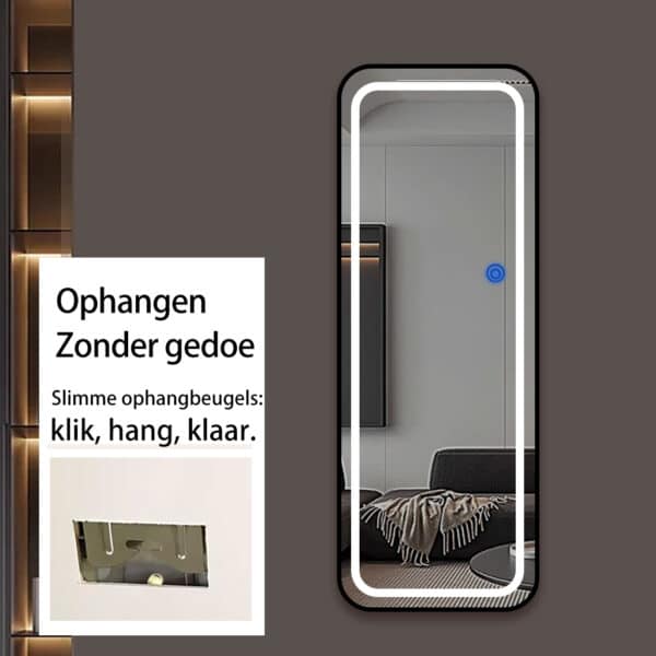Passpiegel Ilumina zwart, opgehangen